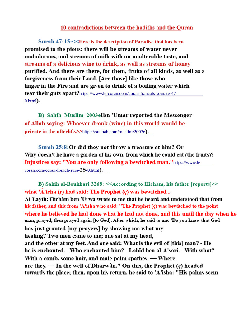 Contradictions in Hadith and Quran | PDF | Muhammad | God In Islam