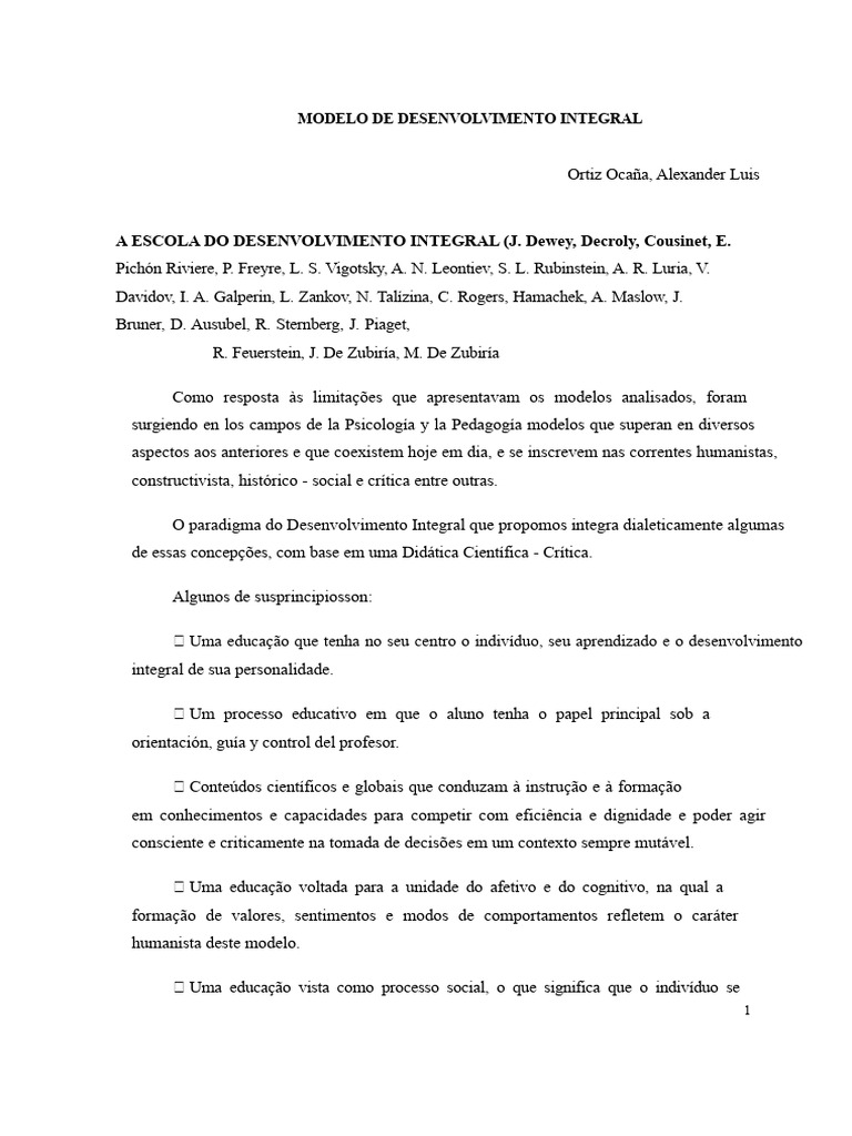 MODELO DE DESENVOLVIMENTO INTEGRAL | PDF | Aprendizado | Pedagogia