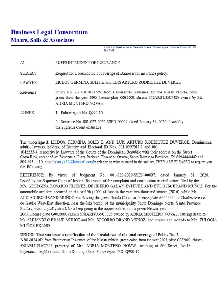 REQUEST FOR CERTIFICATION TO THE SUPERINTENDENT OF INSURANCE | PDF