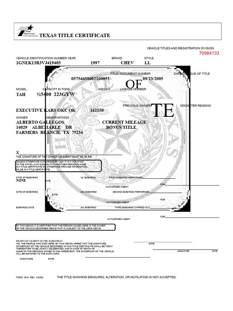 certificationofdetentiontexas-130603112759-phpapp02 | PDF | Vehicles