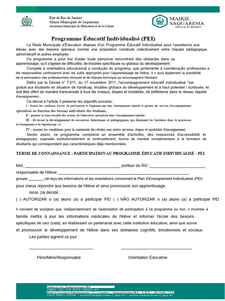 Programme Éducatif Individualisé (PEI) | PDF | Apprentissage | Pédagogie