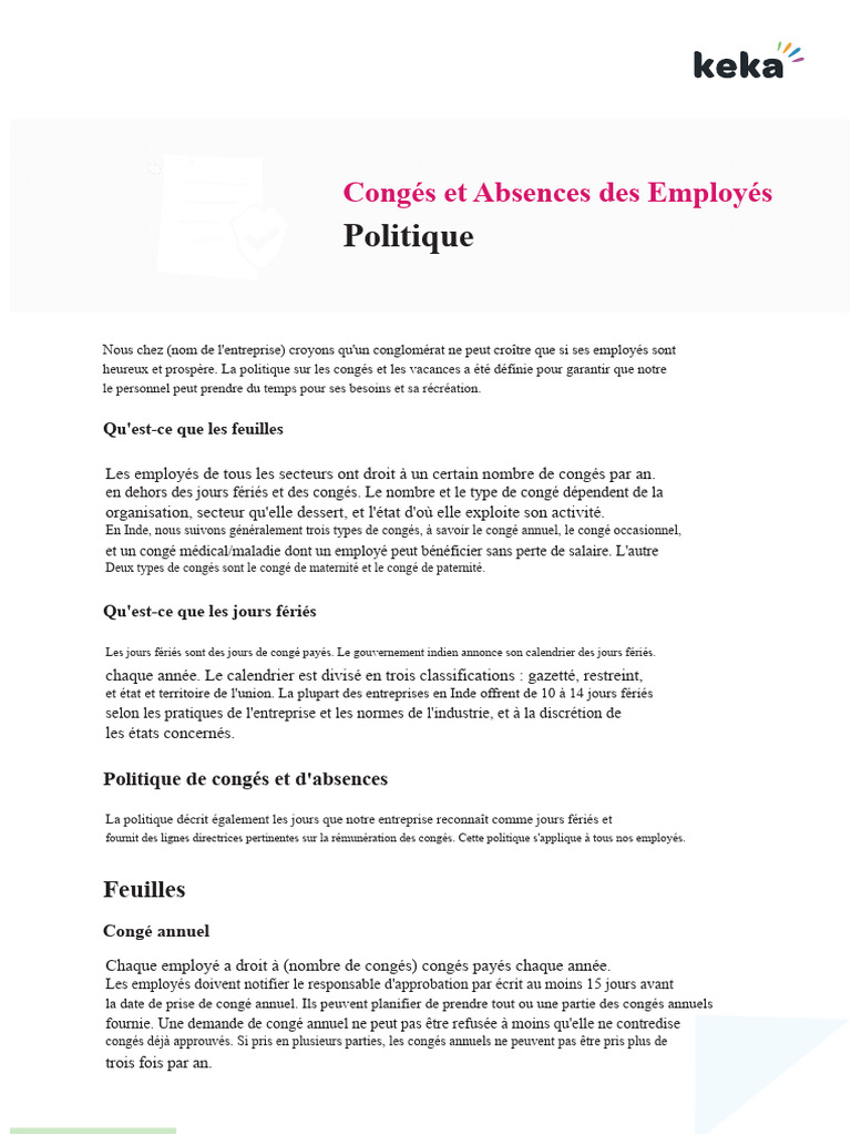 Politique des Congés et Absences Employés | PDF | Congé maladie | Vacances