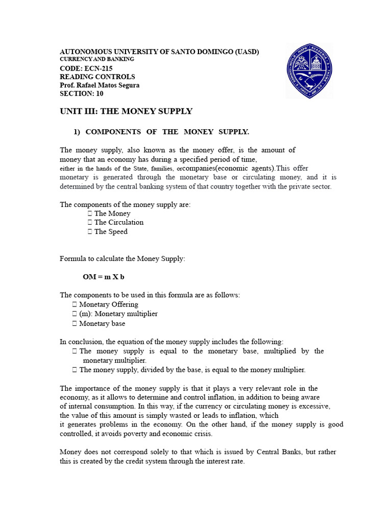 Understanding Money Supply Components | PDF | Money | Monetary Policy