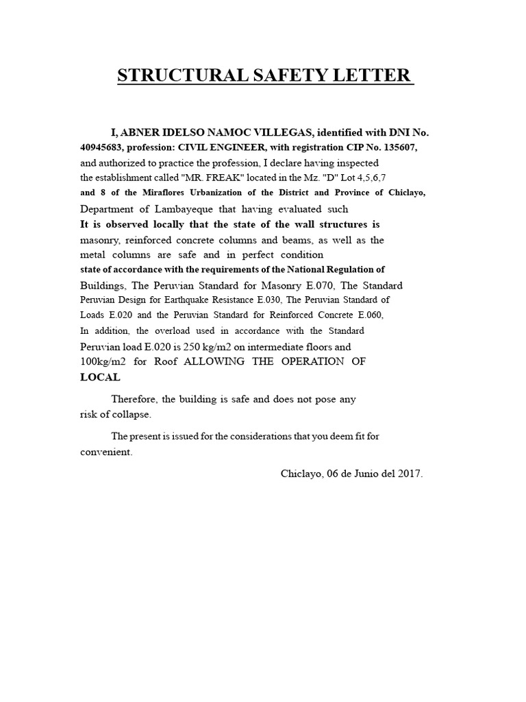 1. Structural Safety Letter | PDF