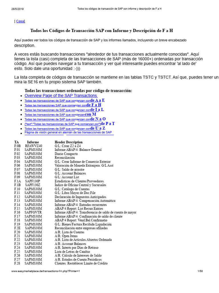 Códigos de Transacción SAP F a H | PDF | Presupuesto | Transferencia ...