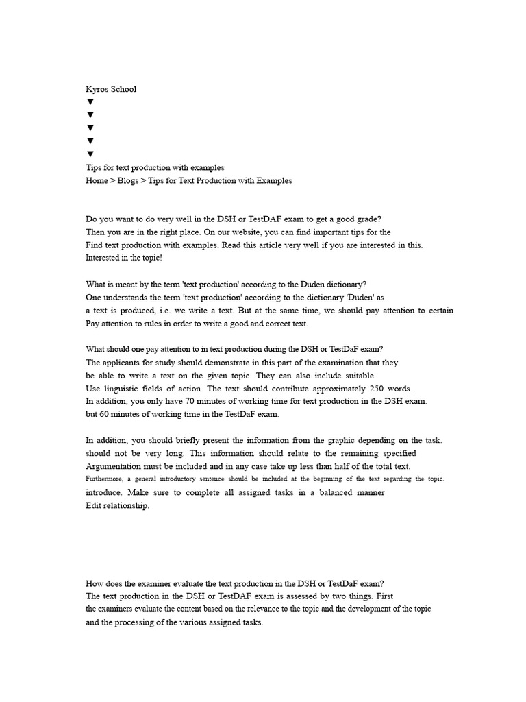 Text Production Tips for DSH/TestDaF | PDF | Linguistics | Communication