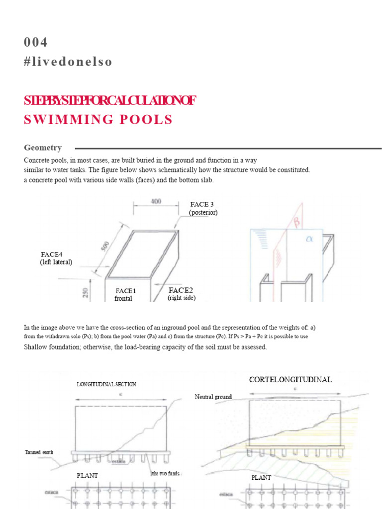 Swimming Pool Structural Calculations | PDF | Water | Bending