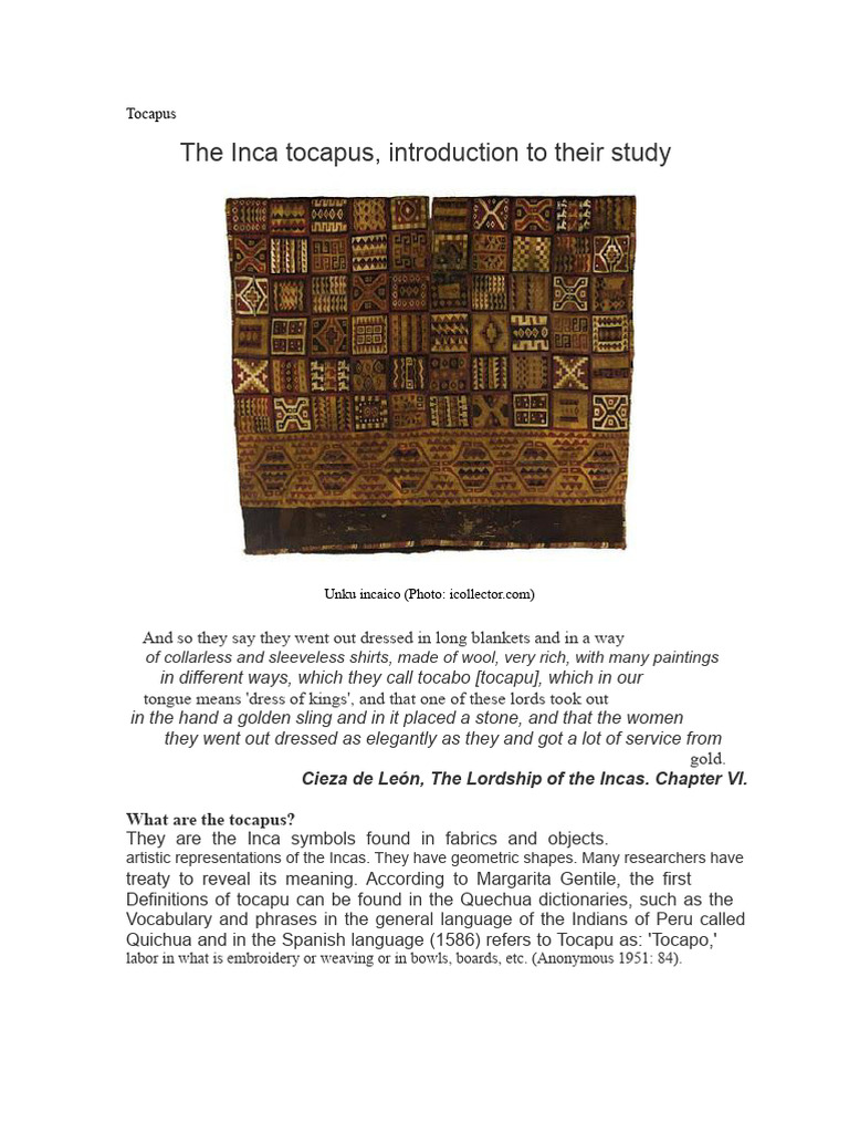 Inca Tocapus: Symbols and Meanings | PDF | Inca Empire | Textiles