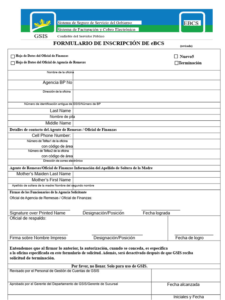 Formulario de Inscripción eBCS GSIS | PDF