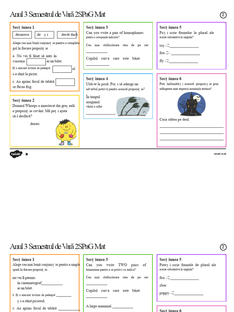 Anul 3 Vara Termen 2 SPaG Activitate Mat 2 | PDF