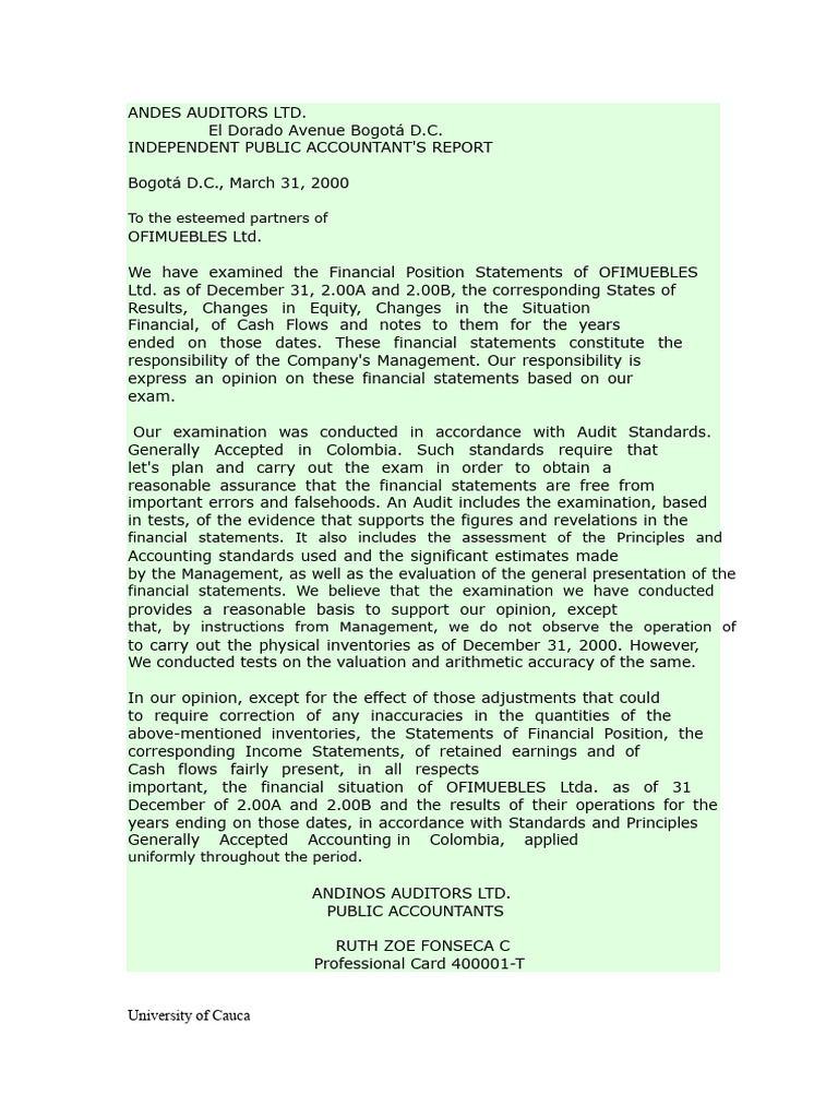 2.5 Opinion Model With Qualification On Inventories | PDF