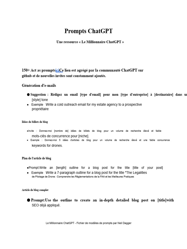Prompts ChatGPT pour divers usages | PDF | Consultant | Blog