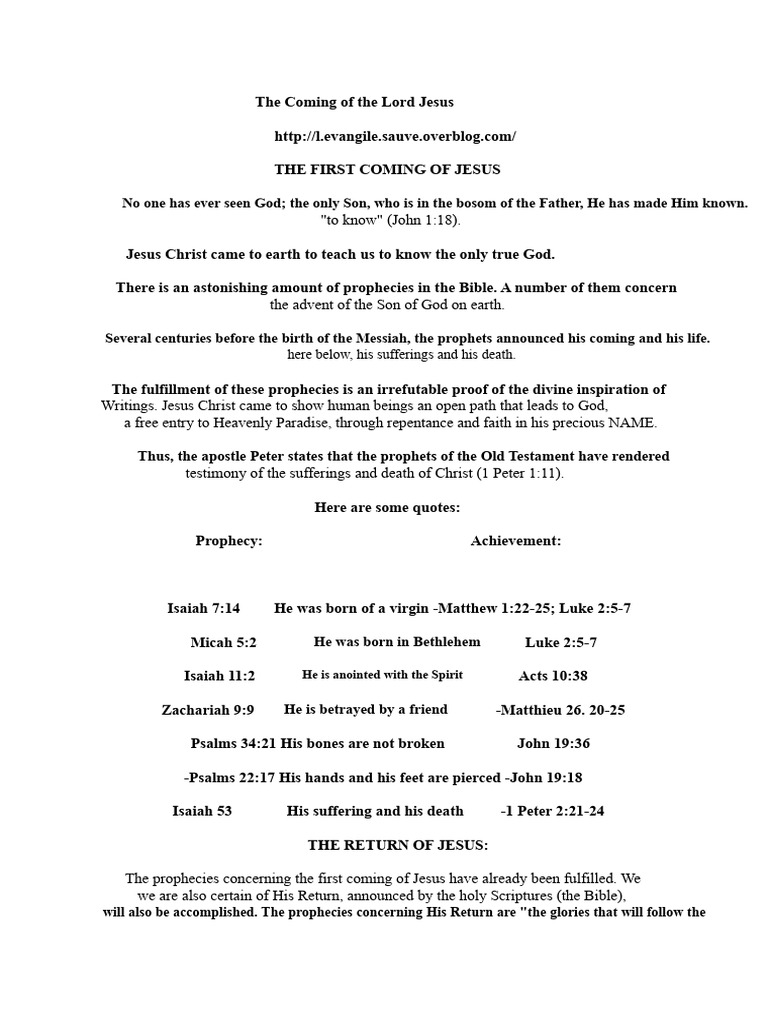 Prophecies of Jesus' First and Second Coming | PDF | Jesus | Prophecy