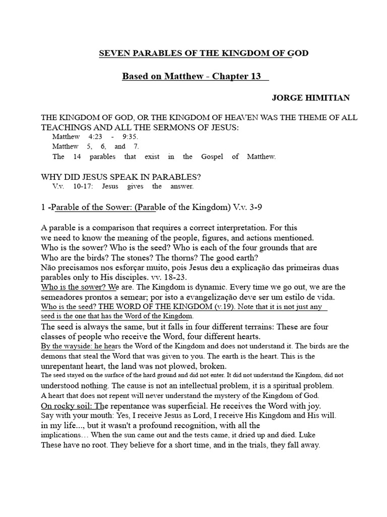Seven Parables of God's Kingdom Explained | PDF | Jesus | Parables Of Jesus