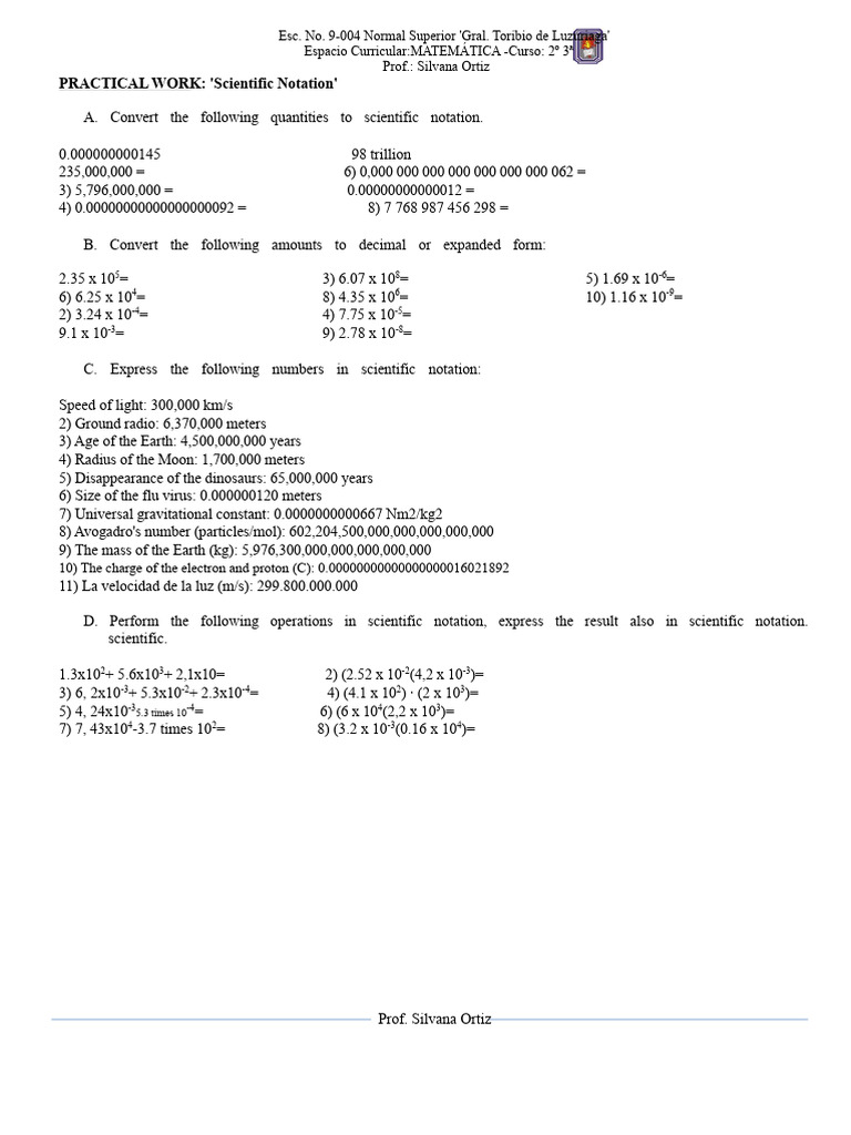 PRACTICAL WORK scientific notation | PDF