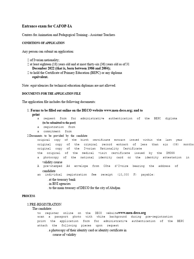CAFOP-IA Entrance Exam Application Guide | PDF | Identity Document ...
