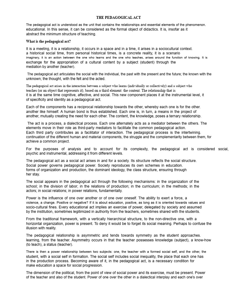 Understanding the Pedagogical Act | PDF | Pedagogy | Power (Social And ...