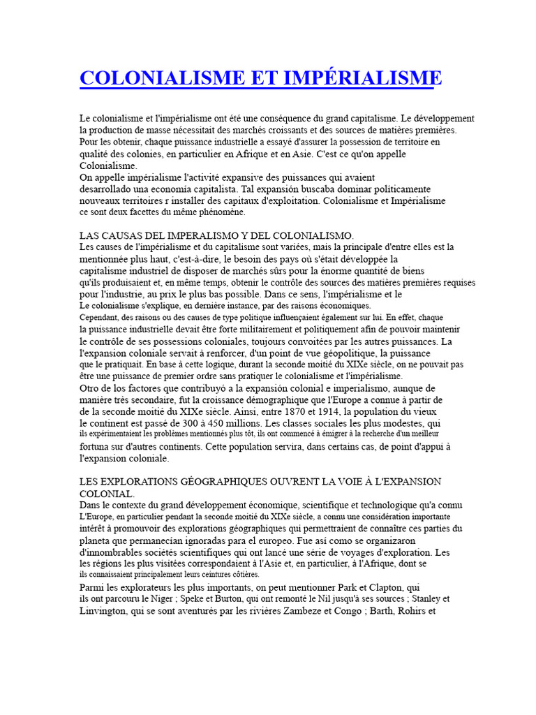 Colonialisme Et Impérialisme | PDF | Colonisation | Colonialisme