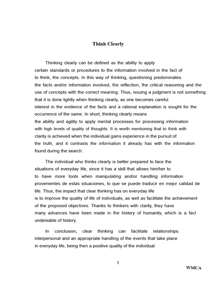 Benefits of Clear Thinking Skills | PDF