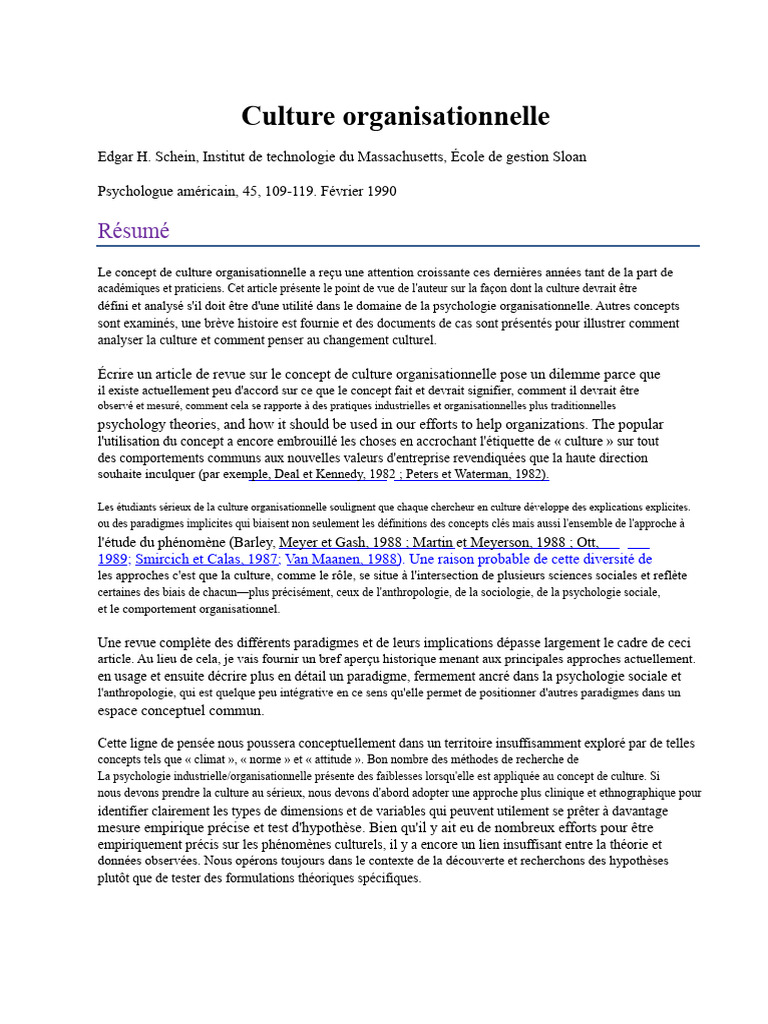 Comprendre la culture organisationnelle | PDF | Psychologie ...