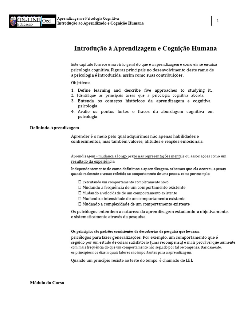 Aprendizagem e Psicologia Cognitiva: Fundamentos | PDF | Aprendizado ...