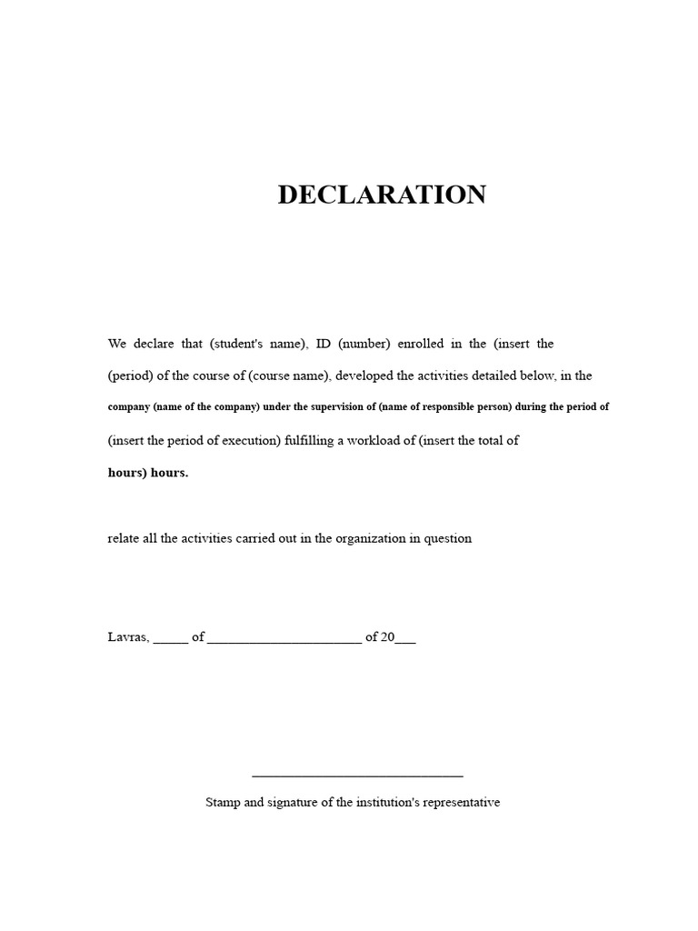 Student Internship Declaration Template | PDF
