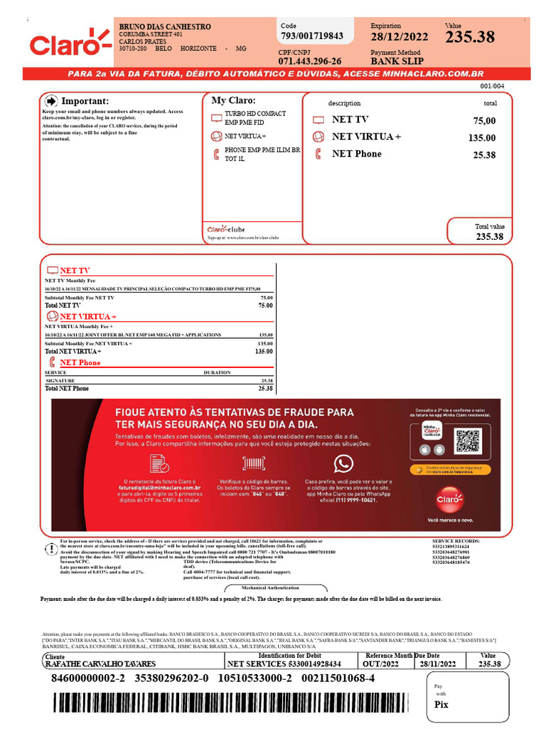 Claro Telecom Invoice Summary 2022 | PDF | Service Industries ...