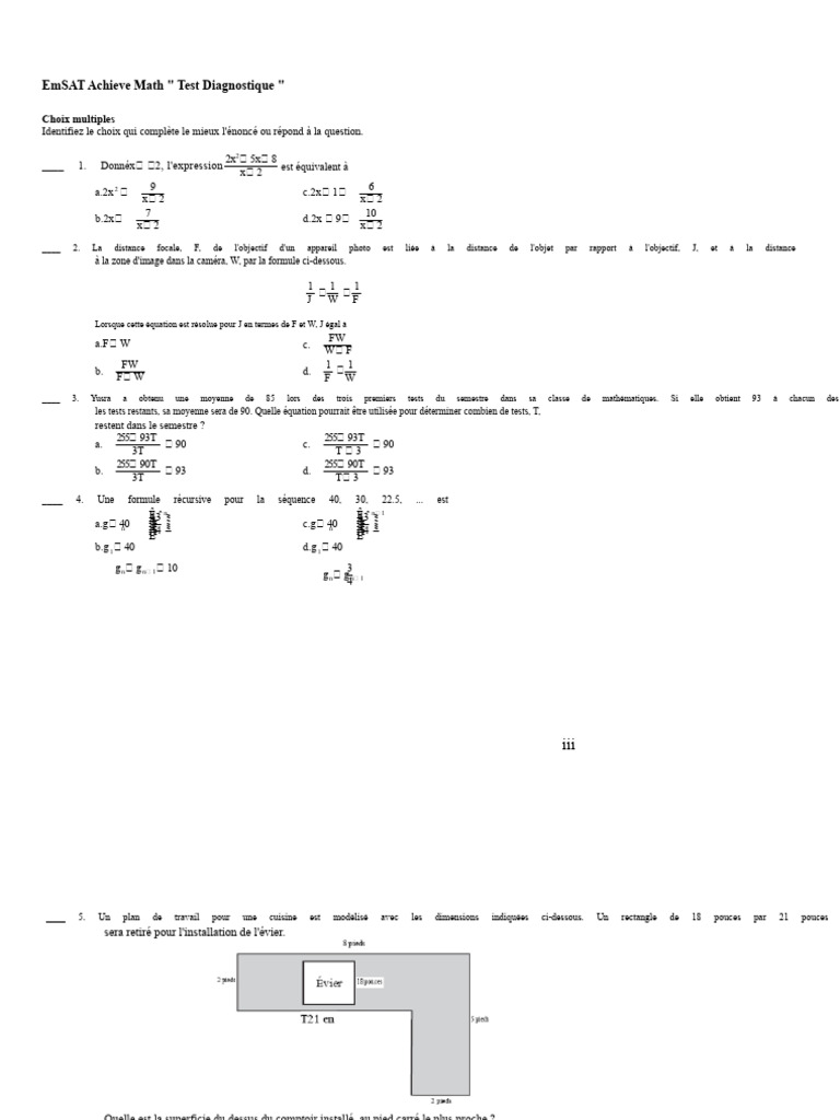 Test Diagnostique Math EmSAT Achieve | PDF | Triangle | Mathématiques
