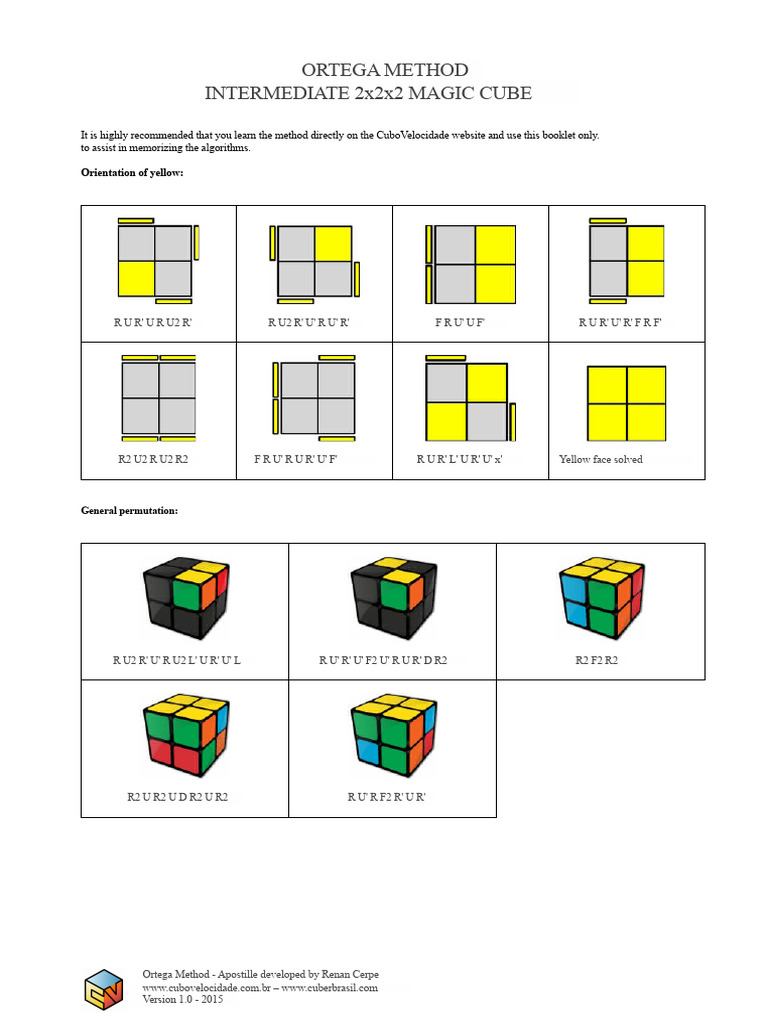 Ortega Method Book 2x2x2 Magic Cube Intermediate | PDF