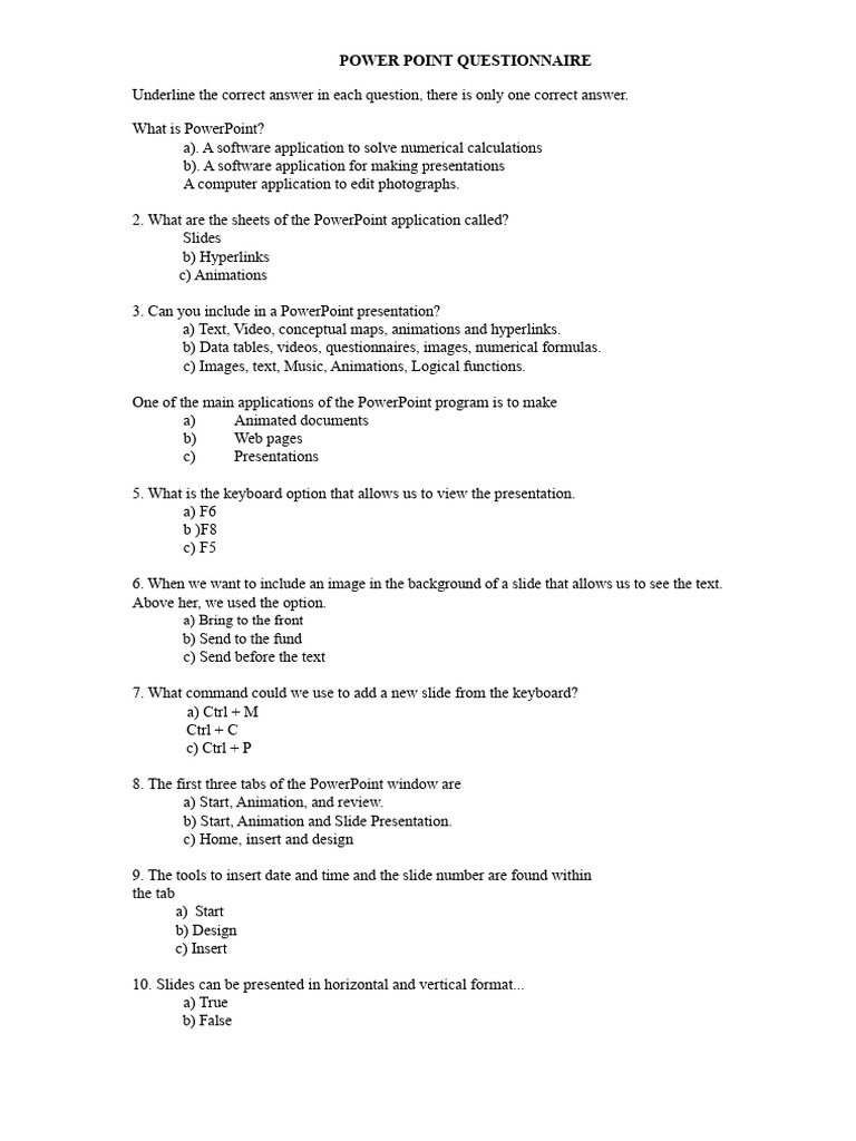 Power Point Questionnaire | PDF