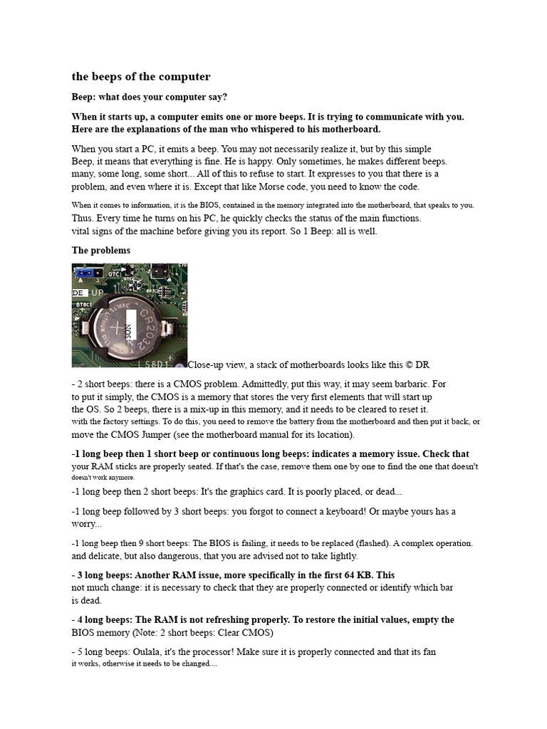 Computer Beep Codes Explained | PDF | Bios | Computer Engineering