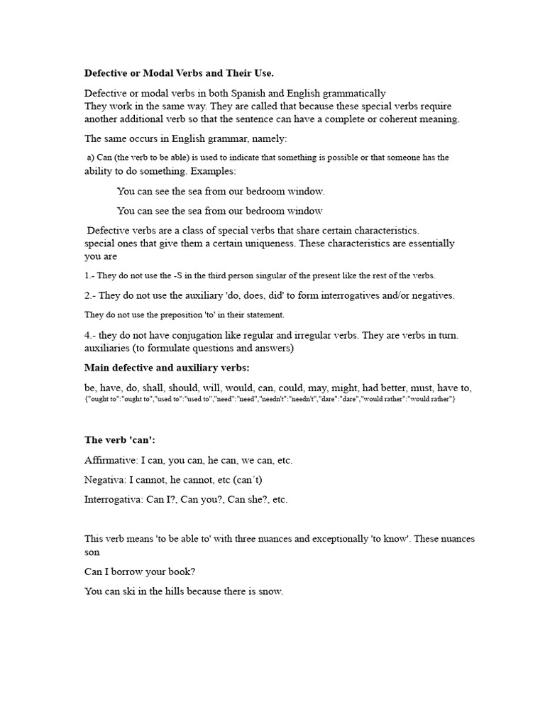 Understanding Defective and Modal Verbs | PDF | Verb | Semantics