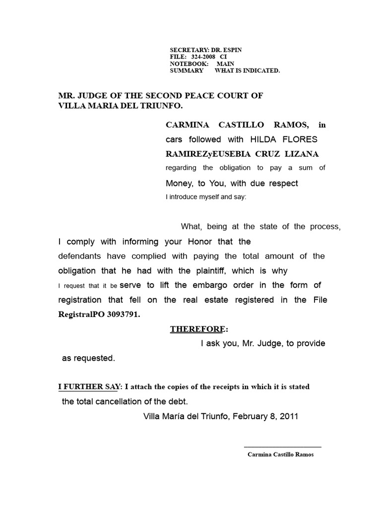 WRITTEN REQUEST TO LIFT PRECAUTIONARY MEASURE | PDF