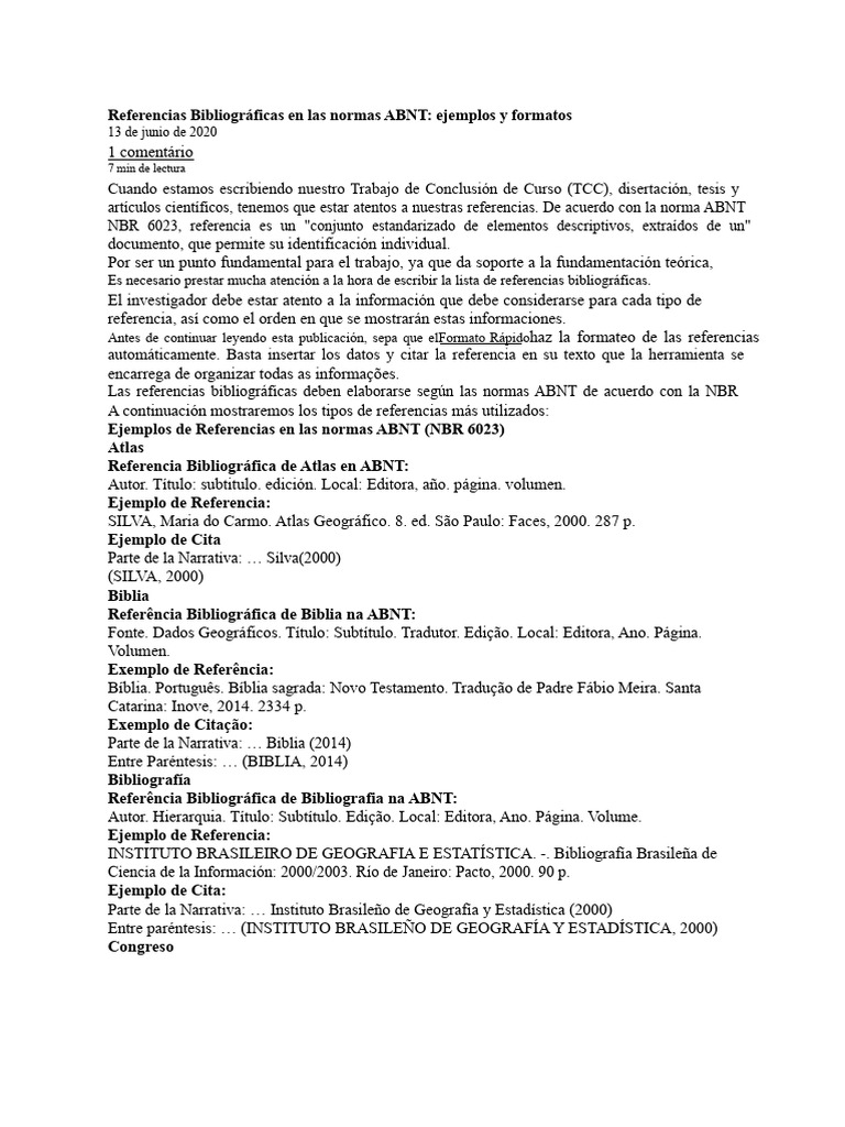 Ejemplos de Referencias ABNT | PDF | Citación | Bibliografía