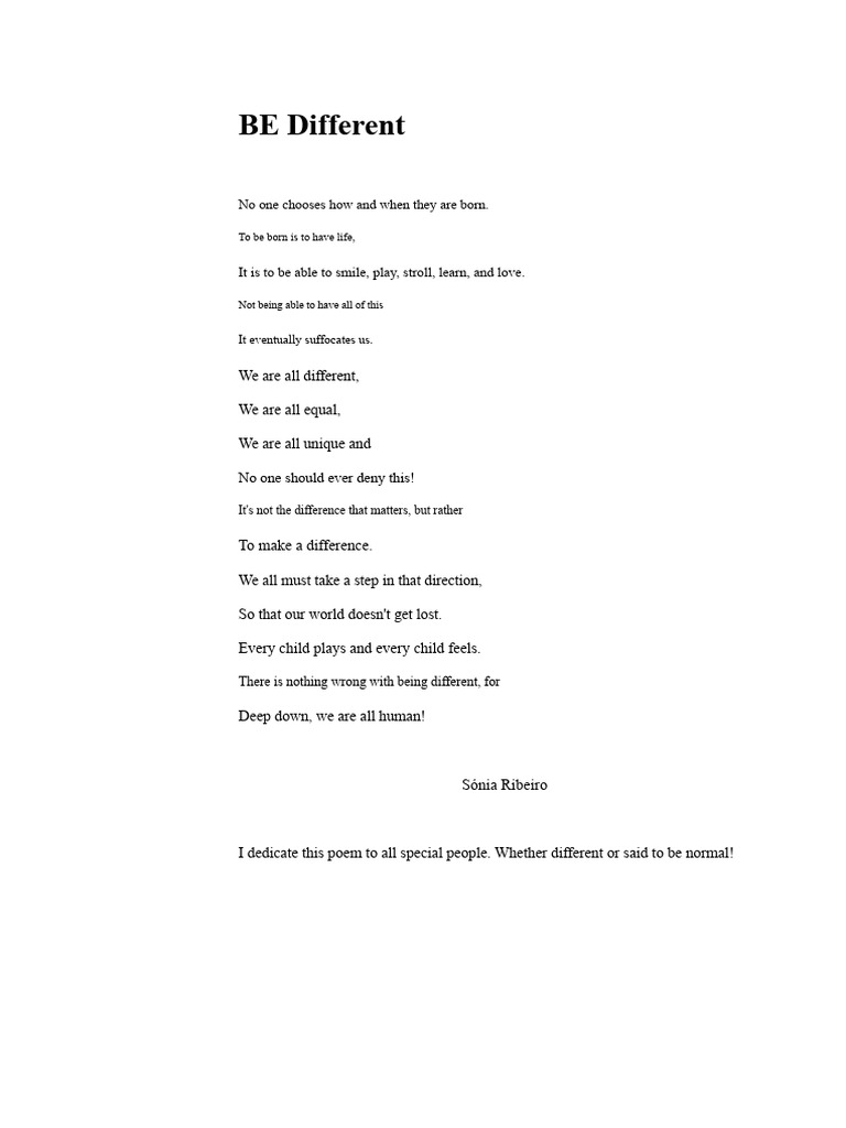 (Poem - BE Different) | PDF