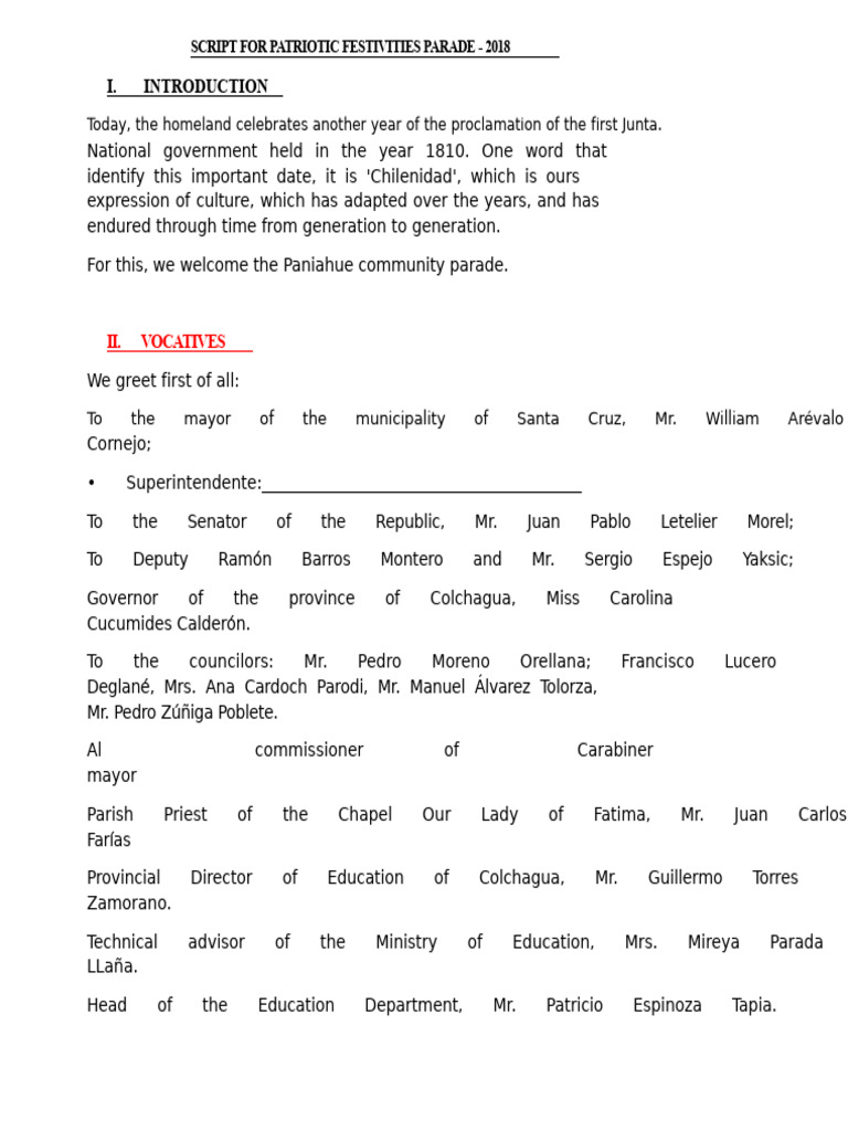 2018 Paniahue Patriotic Parade Script | PDF | Special Education | Teachers