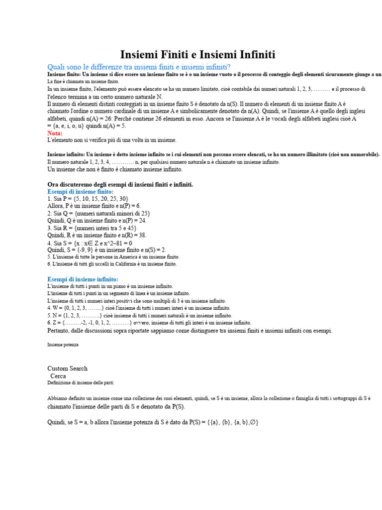 Insiemi Finiti e Insiemi Infiniti | PDF