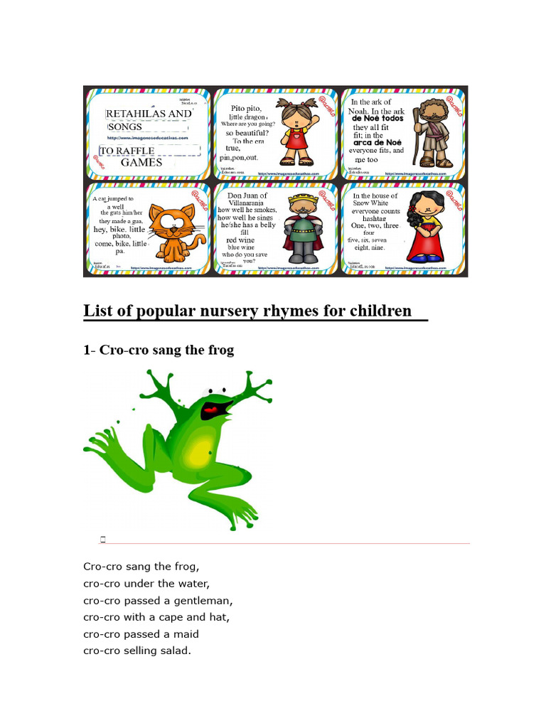 Popular Children's Nursery Rhymes List | PDF