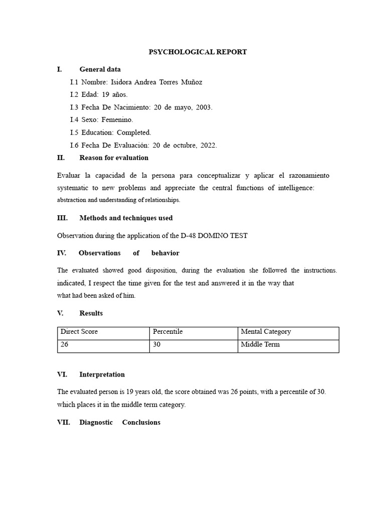 Psychological Report D-70 | PDF