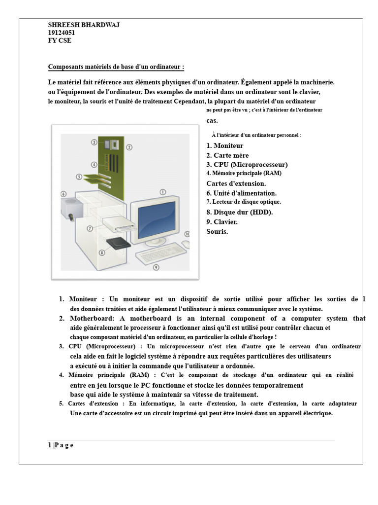 Composants matériels d'un ordinateur | PDF | Disque dur | Mémoire ...