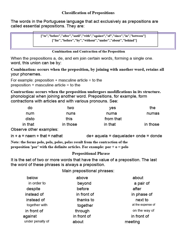 prepositions and contractions | PDF | Word | Semantic Units