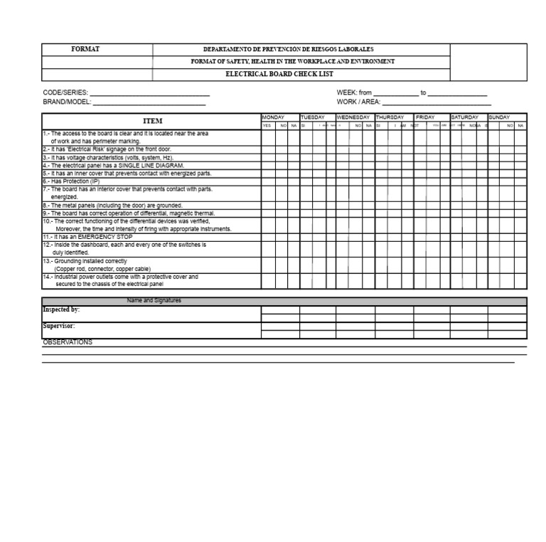 Electrical Safety Checklist Template | PDF