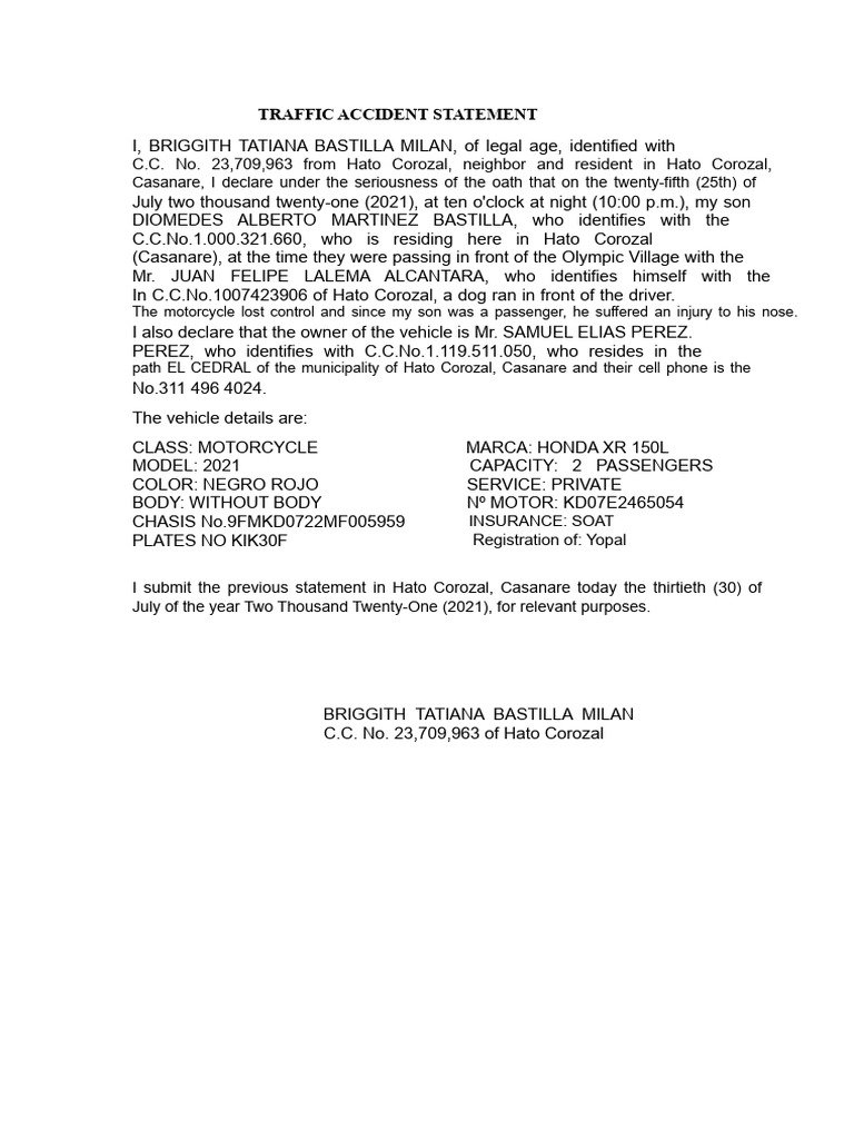 Hato Corozal Traffic Accident Report | PDF