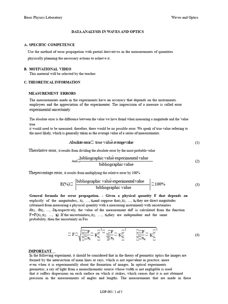 Waves and Optics Error Analysis Guide | PDF | Measurement | Optics
