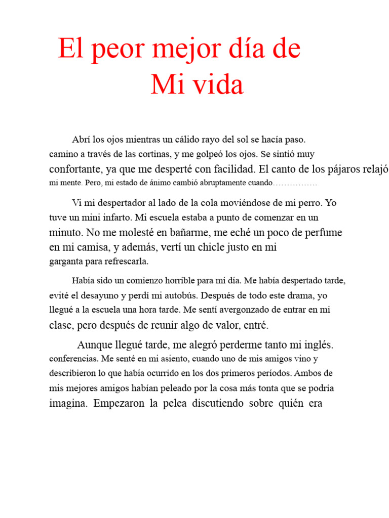 El peor mejor día de mi vida | PDF
