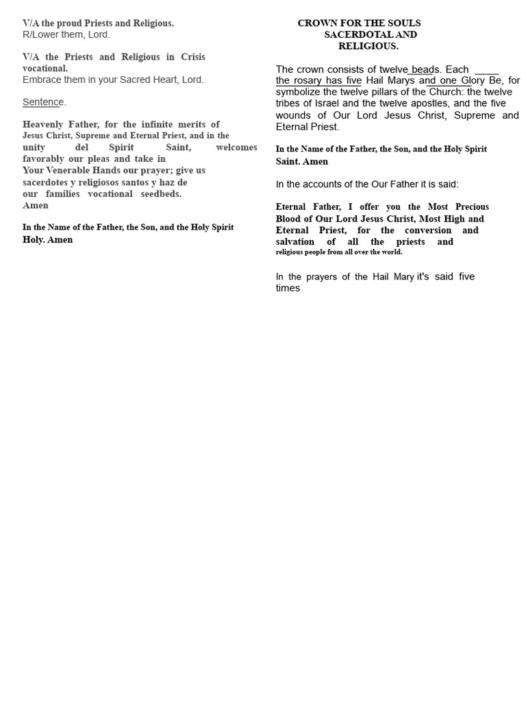 Prayers for Priests and Religious Support | PDF | God The Father ...