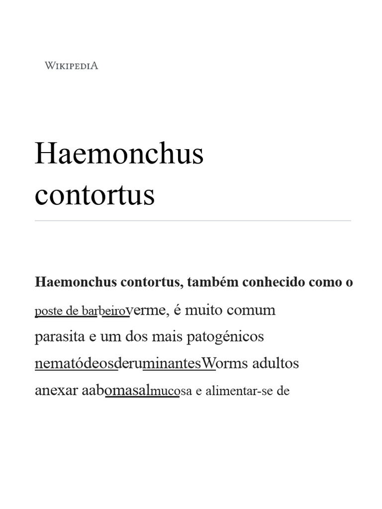 Haemonchus contortus: Parasitismo em Ruminantes | PDF | Biologia