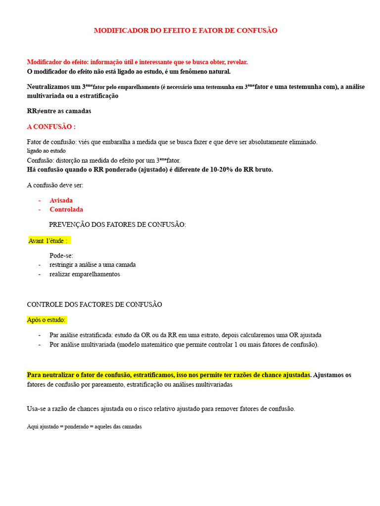 Modificadores de Efeito e Confusão em Estudos | PDF