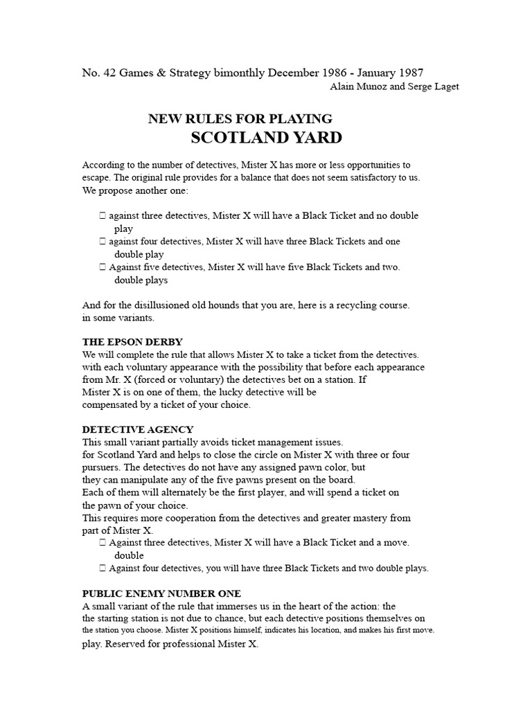 Scotland Yard Game Variants Guide | PDF