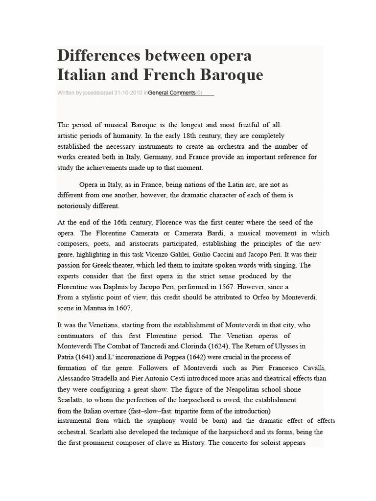 Italian vs French Baroque Opera Differences | PDF | Opera | Baroque Music